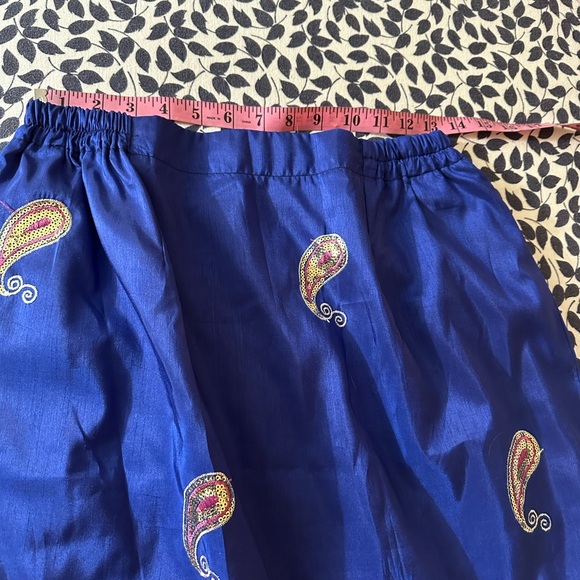 Vintage Blue Embroidered Gold Sequins Paisley All Over Embellished Trim Skirt - Picture 13 of 15